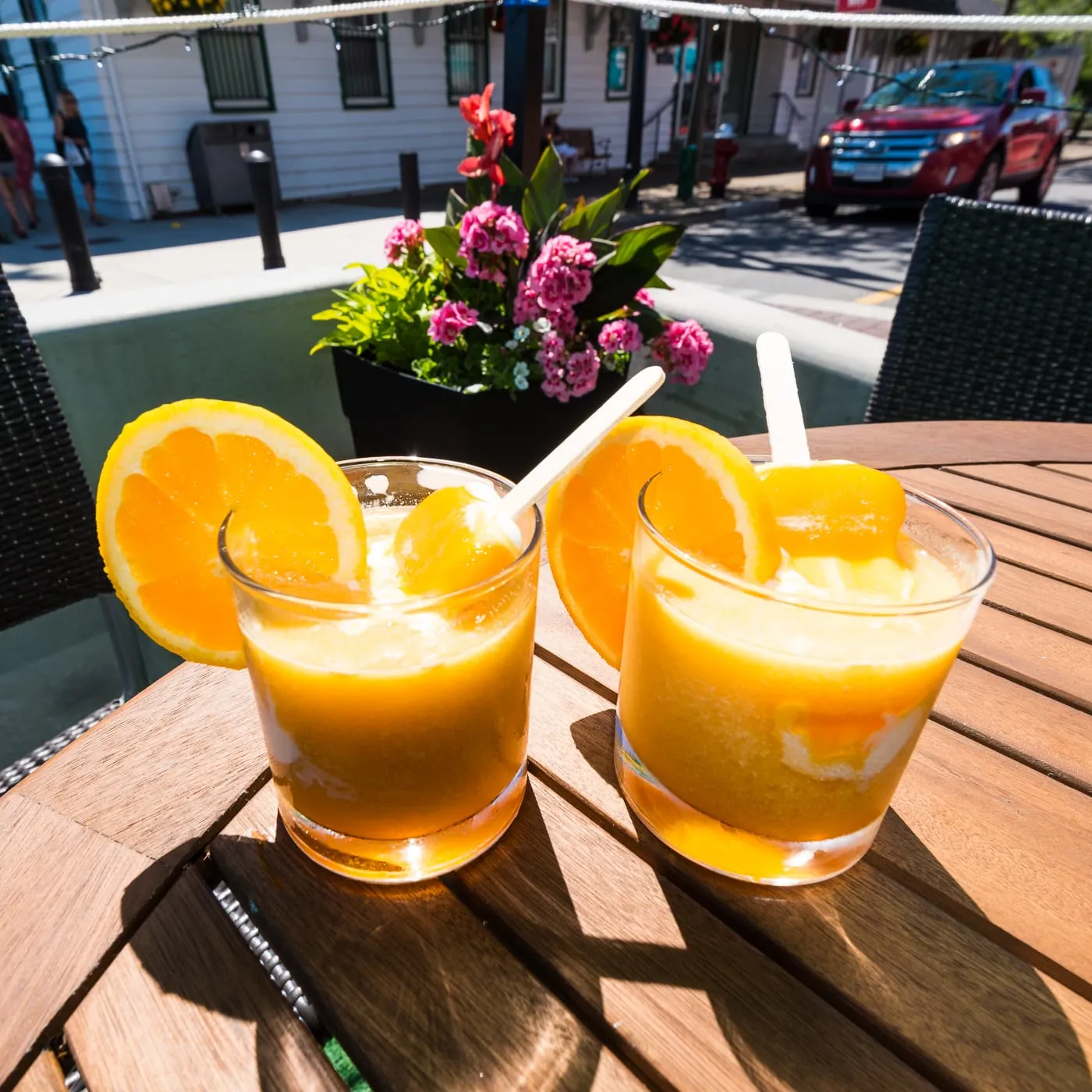 A creamsicle cocktail, served cold